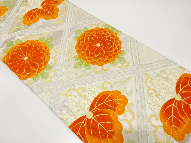 JAPANESE KIMONO / ANTIQUE FUKURO OBI / SILK / WOVEN PAULOWNIA & KIKU